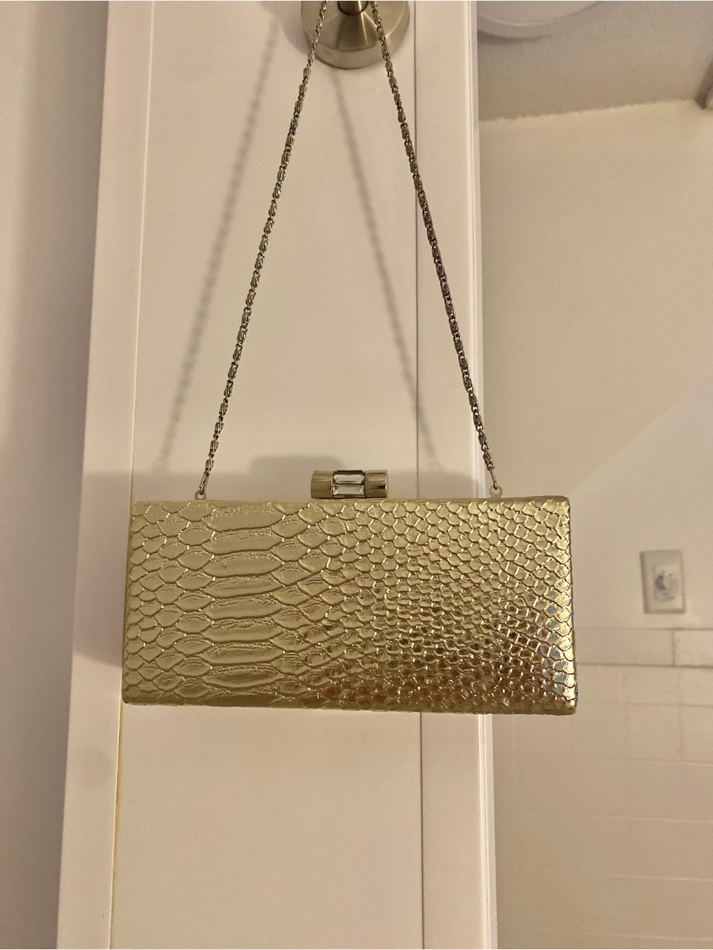 Lulu Townsend Metallic Gold Embossed Clutch with Chain Strap